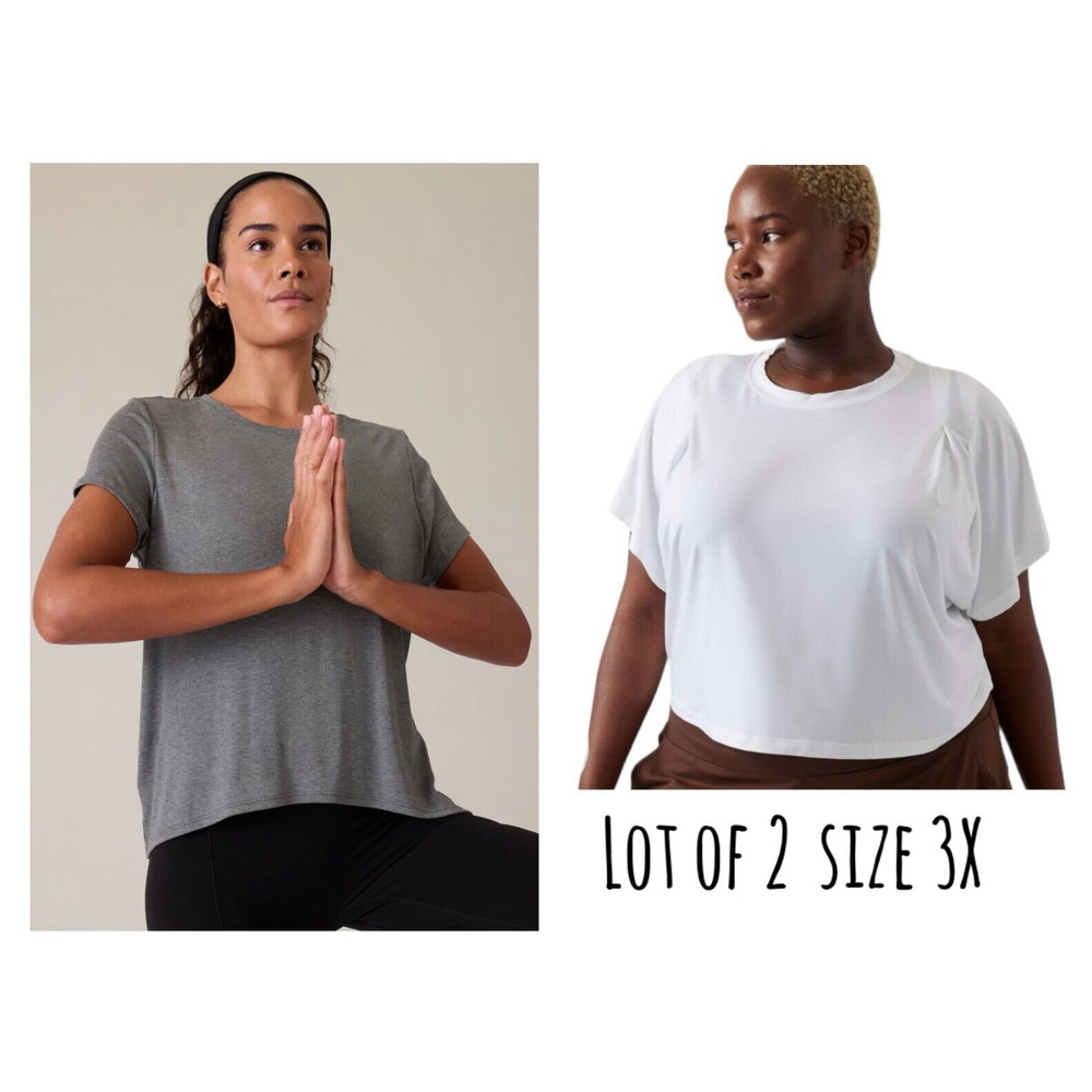 Athleta LOT OF 2 Elemental Cropped & With Ease Rib Tee 3X White‎ and Gray